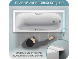 Акриловый плинтус бордюр для ванной BNV СВ12 0.6х12х750мм Белый правый