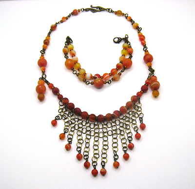 Комплект украшений "Мотивы": бусы и браслет из агата