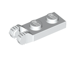 Hinge Plate 1 x 2 Locking with 2 Fingers on End and 7 Teeth without Bottom Groove, White (54657 / 6267044)