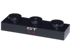 Plate 1 x 3 with White 'GT' and Red Capital Letter R Pattern, Black (3623pb024 / 6408451)