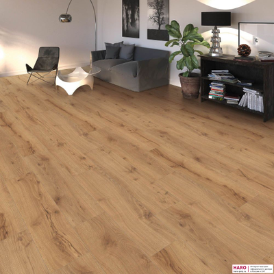 Декор ламината Haro Tritty 100 Campus Дуб Альпийский натур 532063 в интерьере гостиной