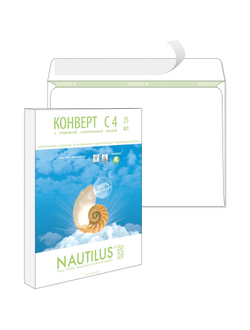 Конверты Nautilus, ЭКО, С4, (229х324мм), стрип, 90г, 25шт/уп