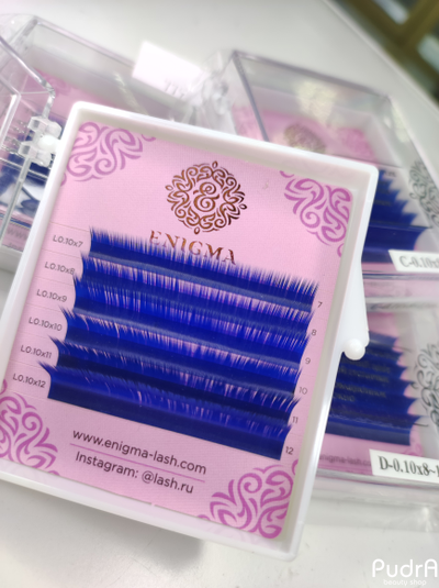 Цветные ресницы Enigma МИКС "Синий" 6 линий M 0.10 8-13 mm