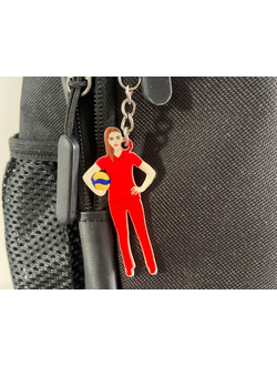 БРЕЛОК ТРЕНЕР ВОЛЕЙБОЛ ДЕВУШКА (МЕТАЛЛИЧЕСКИЙ ПЛОСКИЙ ДВУСТОРОННИЙ)