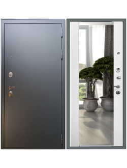 Стальная дверь СПАРТАК Р 3к Серый графит / СБ16 зеркало Белый матовый