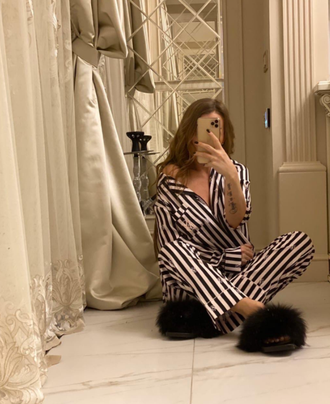 Пижама в полоску Виктория Сикрет белая с черным 44