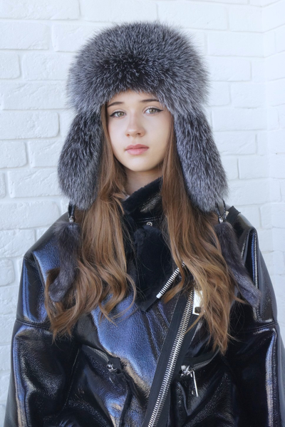 Ушанка "Полярная звезда" цвет серебро + чернобурка (копия)