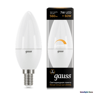 Gauss LED Candle Dim 7w 830/840 E14