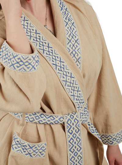 Халат для бани и дома из крапивы "Легкий пар" синий 56