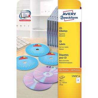 Этикетки самоклеящиеся для CD/DVD, 17см, 50 шт, Avery Zweckform, L7676-25
