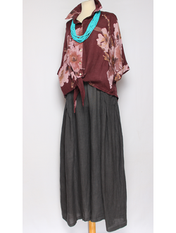 Брюки лен "Защипы на карманах" графит, коралл р.48-54