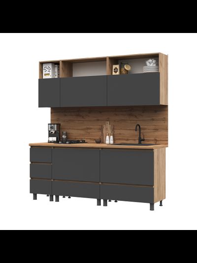 Хелен кухонный гарнитур 2 м Серый графит/Дуб крафт золото