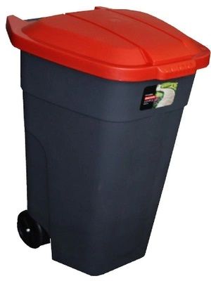 Бак для мусора 110 л. с красной крышкой на колесах