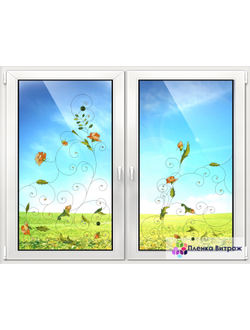 Витражная пленка, витражная пленка самоклеющаяся под заказ,пленочный витраж с желтыми цветами