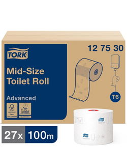 Бумага туалетная для диспенсера Tork Mid-size Т6 Advanced 2сл бел 100м 27рул 127530