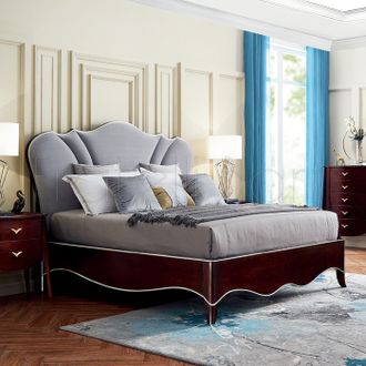 Кровать с решеткой, отделка шпон вишни C, серебряная полоса, ткань Jeanie-93