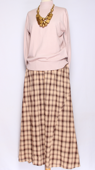 ЮБКА-БРЮКИ "КЛЕТКА" вишневая, бежевая до р.54