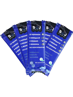 Фруктово-ореховый батончик SOJ МИНДАЛЬ-КЕШЬЮ-ЧЕРНИКА 40гр (27)*4