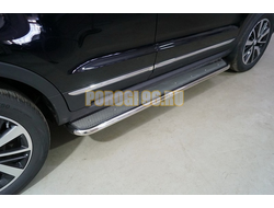 Пороги с площадкой (нерж. лист) 42,4 мм ТСС для Changan CS55 2WD 1.5T 2022-