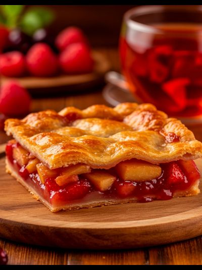 Пирог с яблоком и клубникой