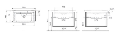 Шкаф VitrA Sento с раковиной, с 2 ящиками, 100 см, цвет матовый антрацит, 60838