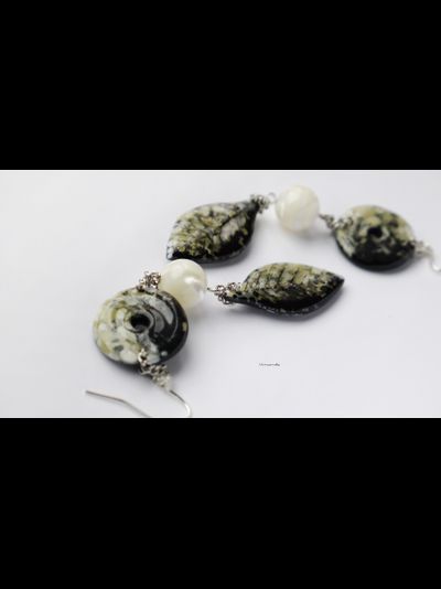 "Русалочья роща", длинные серьги с перламутром в стиле бохо-шик