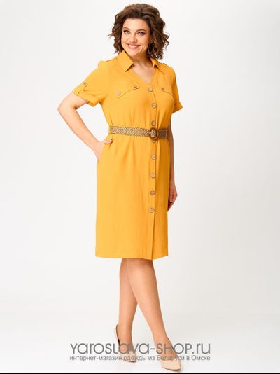 Модель : 2526.Женское платье прямого силуэта в желтом цвете на пуговицах