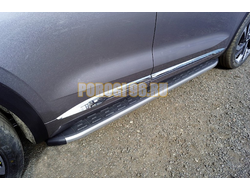 Пороги алюминиевые с пластиковой накладкой (карбон серебро) 1820 мм ТСС для Geely Monjaro 2023-