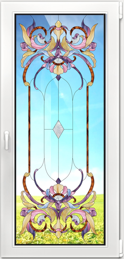 Витражная пленка, витражная пленка самоклеющаяся, пленочный витраж с классическим рисунком