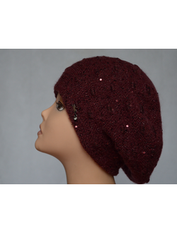 Бордовый вязаный берет женский Италия Визио 4971 фото головных уборов Италии для женщин