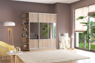 Шкаф-купе Тетрис с зеркалами, разный размер, дуб сонома