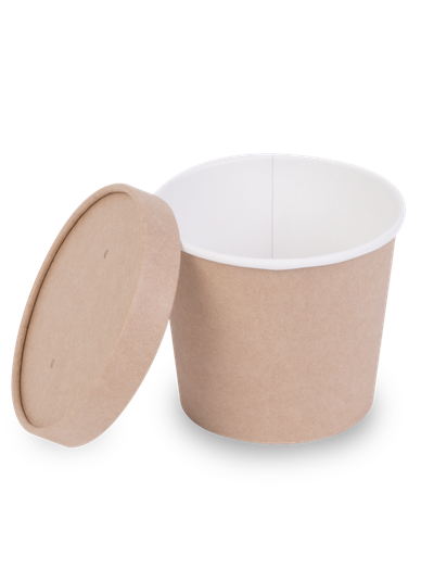 Супник с картон. крышкой (крафт/белый), 365мл
