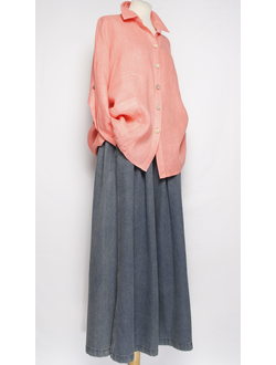 РУБАШКА-жакет ЛЁН "КИМОНО КАРМАН" коралл, апельсин до р.54