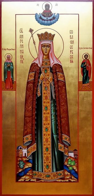 Ангелина Сербская, преподобная, королева. Рукописная мерная икона.