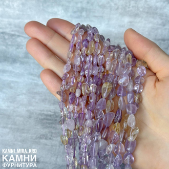 Аметист, горный хрусталь, цитрин галтовка 6-9 мм , цена за нить 19 см