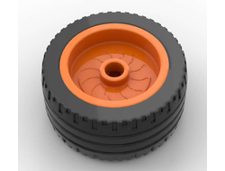 Wheel 18mm D. x 12mm with Axle Hole and Stud with Black Tire 24 x 12 Low 18976 / 18977, Orange (18976c01)