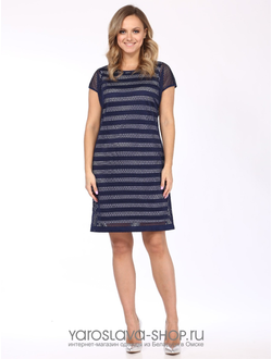 Модель 1355. Комплект: платье в сетку синего цвета и туника в полоску.