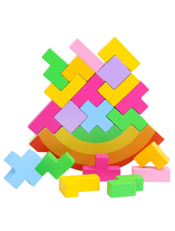 Балансир тетрис - настольная игра для развития моторики BeeZee Toys, разноцветные деревянные блоки