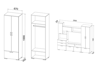 Гостиная «Дуся» ш2500*в1990*гл450  +  шкаф
