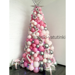 Ёлка из воздушных шаров (розовый,серебро)