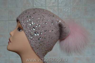 Модная женская шапка с помпоном Vizio Визио Италия 5930 розовая