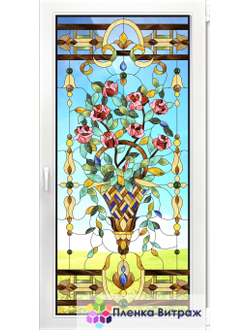 Витражная пленка,витражная пленка самоклеющаяся под заказ,пленочный витраж с цветочным рисунком розы