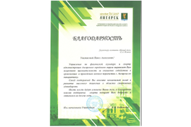 Благодарность за поддержку соревновании по Панкратиону