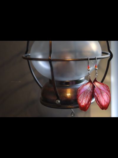 Волшебные серьги "Крылышки Феи Огня" (шёлк, чешский бисер)