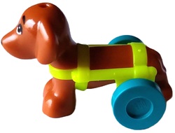 Dog, Friends, Dachshund with Neon Yellow Wheelchair Harness with Dark Turquoise Wheels  Pickle , Dark Orange (100559pb01c01)