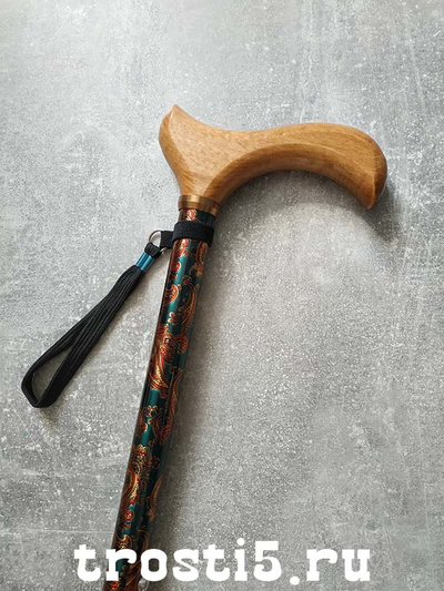 регулируемая телескопическая трость с деревянной рукоятью и красивым орнаментом