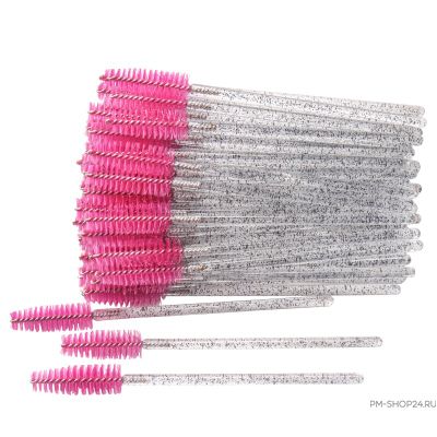 Щёточки для бровей розовые с блестками в кейсе, 50 шт. в pm-shop24.ru