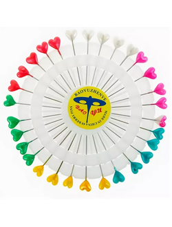 Булавка обметочная Сердце цветной, 53 мм уп. 12 штук