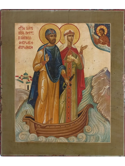 Петр и Феврония Муромские, Святые Чудотворцы. Рукописная икона. 22х28см.