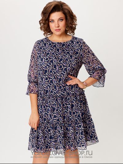 Шифоновое платье прямого силуэта с воланами